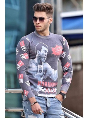 Myg Plus Madmext Erkek Antrasit Baskılı Sweatshirt 1659,ANTRASIT L