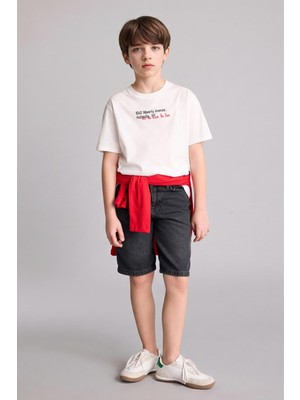 Myg Plus DEFACTO%100 Pamuk New Regular Fit Bisiklet Yaka Baskılı Kısa Kollu Tişört Erkek Çocuk H6356A826HS