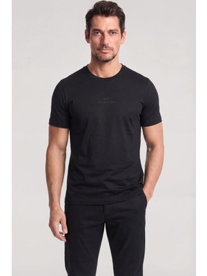Myg Plus Erkek Regular Fit Yuvarlak Yakalı Pamuklu Logo Işlemeli Kısa Kollu Siyah T-Shirt 26411049A-011