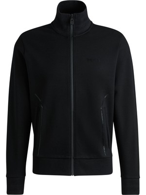Myg Plus Boss Jakarlı Yaka ve Manşetleri ile Erkek Skaz Ayna Pamuk Karışımı Sweat Ceket, Siyah, Xxl