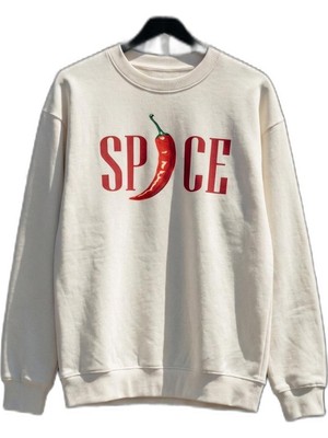 Myg Plus Biber Baskılı Oversize Sweatshirt Ekru
