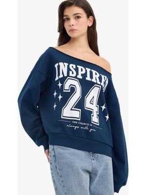 Myg Plus Defacto Oversize Geniş Kalıp Açık Omuz Baskılı Kalın Sweatshirt G7182AX25CW