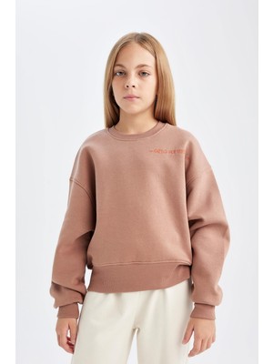 Myg Plus Defacto Kız Çocuk Relax Fit Bisiklet Yaka Baskılı Sweatshirt D2886A824WN