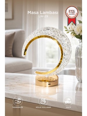 Torima Ay Kristal Elmas Masa Lambası Led Işıklı Şarjlı Dokunmatik Akrilik Gece Lambası LW29
