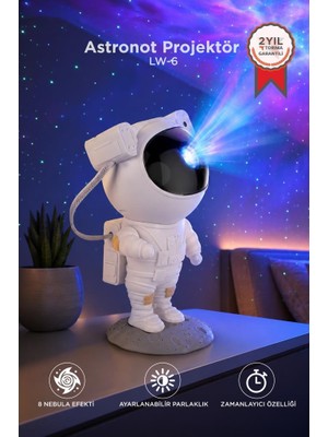 Torima Astronot Projektör Led Galaksi Uzaktan Zamanlayıcı Kumandalı Gece Lambası LW6 Beyaz