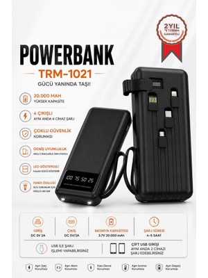 Torima Taşınabilir Batarya 20000 Mah Ledli 4 Çıkışlı Powerbank TRM-1021 Siyah