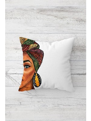 Burada Bulabilirsin Pelangi Afrikalı Siyahi Kadın Etnik Çift Tarafı Baskılı Gizli Fermuarlı Kırlent Koltuk Yastık Kılıfı, Beyaz-Bronz-Yeşil 45 x 45