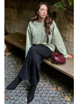 Myg Plus Madmext Mint Yeşili Bisiklet Yaka Basic Sweatshirt MG2185,YEŞIL M