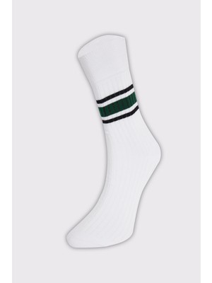 Myg Plus Tudors Unisex Çizgili Kolej Tenis Çorabı, 40-45 Beden, Beyaz