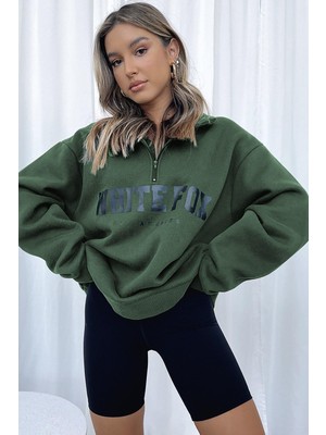 Myg Plus Madmext Mad Girls Haki Fermuar Detaylı Sweatshirt MG1246