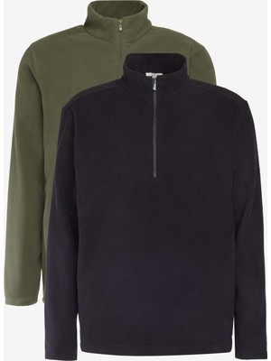 Myg Plus Ac&co/altınyıldız Classics Unisex 2'li Paket Standart Fit Dik Yaka Soğuk Geçirmez Sweatshirt Polar Siyah-Haki