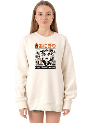 Myg Plus Tshirthane Demon Slayer Anime Super Yummy Ekru Kadın 2ip Sweatshirt P20876S9212, Xl
