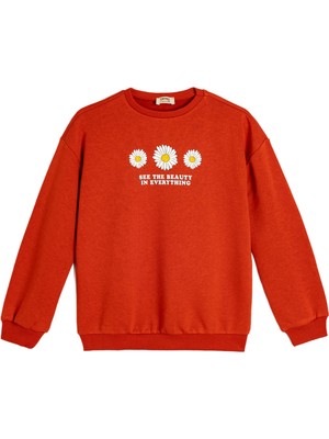 Myg Plus Çiçek Baskılı Bisiklet Yaka Uzun Kollu Sweatshirt