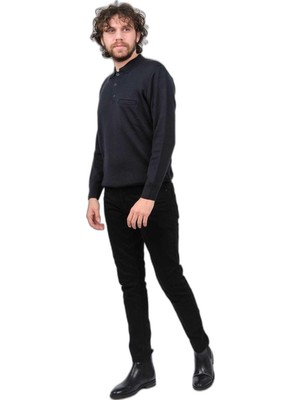 Myg Plus Çizgi Triko Cep Detaylı Polo Yaka Kazak, M, 80425202144241, Lacivert, Erkek