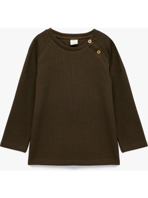 Myg Plus Pamuklu Düğmeli Uzun Reglan Kollu Bisiklet Yaka Sweatshirt