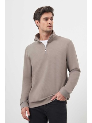Myg Plus Morven Erkek Gri Fermuarlı Bato Yaka Sweat-Shirt