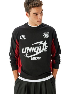 Myg Plus Koton Kolej Baskılı Sweatshirt Bisiklet Yaka Pamuk Karışımlı