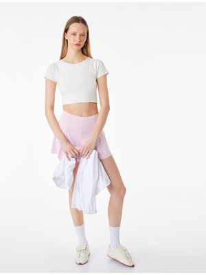 Myg Plus Slim Fit Kısa Kollu Bisiklet Yaka Bağlama Detaylı Crop Spor Tişört