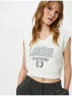 Myg Plus Koton Kısa Kollu Sweatshirt V Yaka Baskılı