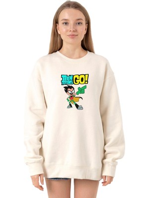 Myg Plus Tshirthane Teen Titans Go Robin Ekru Kadın 2ip Sweatshirt P19724S9062, Xl