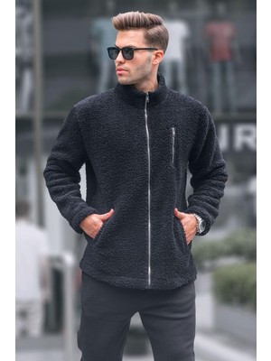 Myg Plus Madmext Siyah Fermuarlı Peluş Sweatshirt 6152,SIYAH S