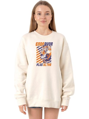 Myg Plus Tshirthane My Hero Academia Anime Endeavor Plus Ultra Ekru Kadın 2ip Sweatshirt P22208S9993, L
