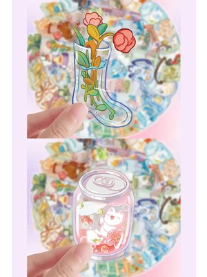 Myg Plus Kolbi Craft 50 Adet Şeffaf Renkli Sticker Seti Bullet Journal Scrapbook Şeffaf Sticker Laptop Ajanda Planlayıcı