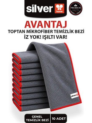 Silver Home 10'lu Çok Amaçlı Mikrofiber Temizlik Bezi Süper Emici Iz ve Leke Bırakmaz Tüy Bırakmayan Ev Otel Restoran Ofis Iş Yeri Araç
