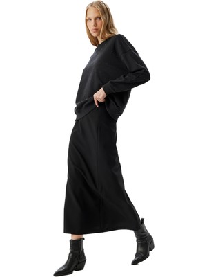 Myg Plus Koton Oversize Sweatshirt Bisiklet Yaka Taş Detaylı Uzun Kollu Pamuklu