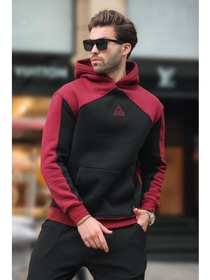 Myg Plus Madmext Bordo Kapüşonlu Cep Detaylı Nakışlı Sweatshirt E7085,BORDO M