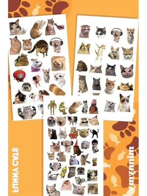 Myg Plus Kedi Temalı Kendinden Yapışkanlı Sticker Seti, 10X20 Cm, 3 Adet, Ajanda ve Günlük Için