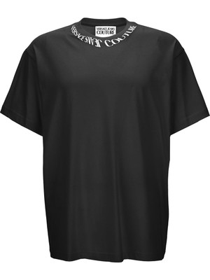 Myg Plus Versace Jeans Couture Siyah Erkek Regular Fit Yazı Baskılı T-Shirt 79GAHP03