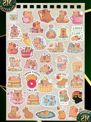 Myg Plus Suya Dayanıklı Capybara Sticker Seti, 35’li, A5 Boyut