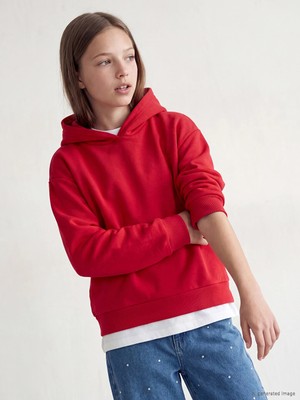 Lc Waikiki Yeni Sezon Kırmızı Kapüşonlu Kız Çocuk Kalın Sweatshirt
