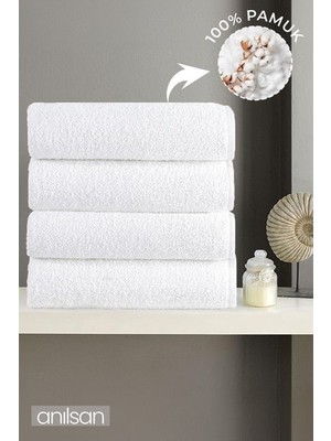 Anılsan 4'lü Düz Beyaz Banyo Havlusu - 90x150 Cm, 650gr, %100pamuk, Spa Ve Otel Havlusu