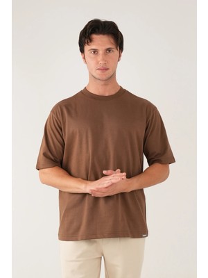 Allunique Bisiklet Yaka Kahverengi T-Shirt