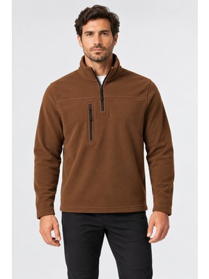 Beyome Unisex Polar Sweatshirt Yarım Fermuarlı Dik Yaka Fermuarlı Kışlık Polar