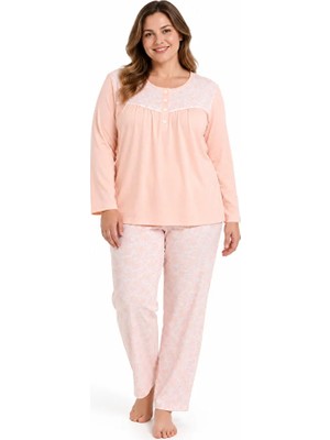 Nena %100 Pamuk Uzun Kol Büyük Beden Kadın Pijama Takım 1437