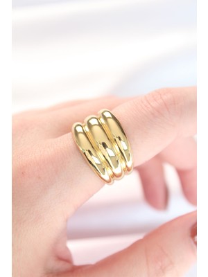 Efnaz Style Gold Renk Ayarlanabilir Çizgili Bombe Yüzük