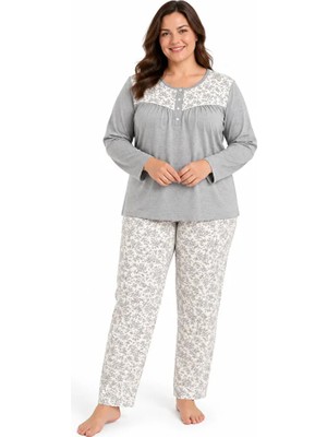 Nena %100 Pamuk Uzun Kol Büyük Beden Kadın Pijama Takım 1437