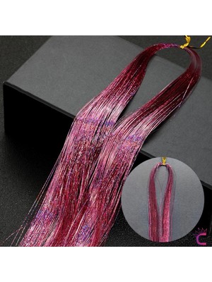 Cinderella Pembe Renkli Hair Tinsel Saç Simi 120CM - Simli Saç Aksesuarı Örme Postiş Saça Bağlanan Model