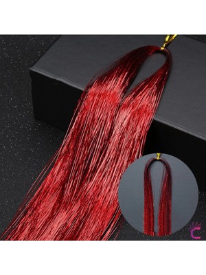 Cinderella Kırmızı Renkli Hair Tinsel Saç Simi 120CM - Simli Saç Aksesuarı Örme Postiş Saça Bağlanan Model