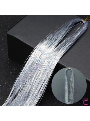 Cinderella Gümüş Renkli Hair Tinsel Saç Simi 120CM - Simli Saç Aksesuarı Örme Postiş Saça Bağlanan Model