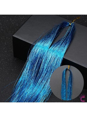 Cinderella Deniz Mavi Renkli Hair Tinsel Saç Simi 120CM - Simli Saç Aksesuarı Örme Postiş Saça Bağlanan Model