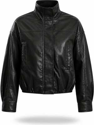 5in1Canpolat Siyah Suni Deri Bomber Ceket 100020