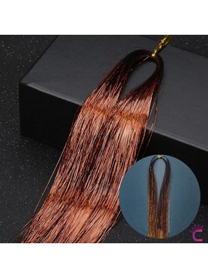 Cinderella Bronz Bakır Renkli Hair Tinsel Saç Simi 120CM - Simli Saç Aksesuarı Örme Postiş Saça Bağlanan Model