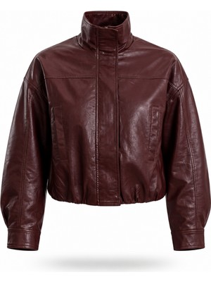 5in1Canpolat Bordo Suni Deri Bomber Ceket 100020