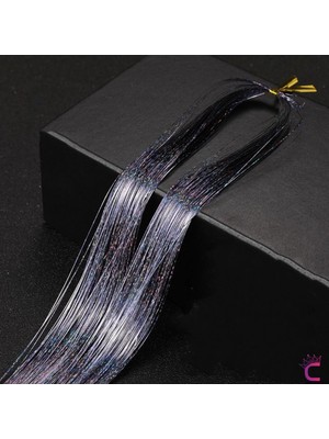 Cinderella Gri Renkli Hair Tinsel Saç Simi 120CM - Simli Saç Aksesuarı Örme Postiş Saça Bağlanan Model