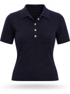 5in1Canpolat Lacivert Polo Yaka Düğmeli Kısa Kol Triko 140796