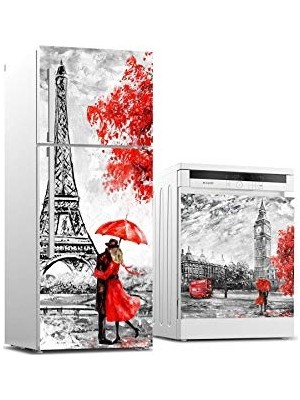 Pratik Ev Buzdolabı ve Bulaşık Makinesi Beyaz Eşya Sticker Kaplama, Paris Yağlıboya